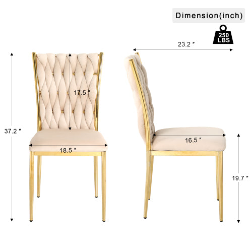 Velvet Upholstered Dining Chairs with Metal Legs, Set of 2, Beige
