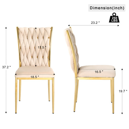 Velvet Upholstered Dining Chairs with Metal Legs, Set of 2, Beige