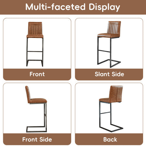 Back Brown Faux Leather Bar Stool ¨C Sturdy Black Metal Frame & Padded Seat, Stylish Seating for Kitchen Island, Home Bar & Dining Counter,2 Sets