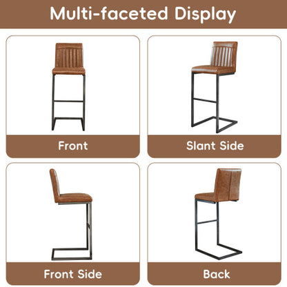Back Brown Faux Leather Bar Stool ¨C Sturdy Black Metal Frame & Padded Seat, Stylish Seating for Kitchen Island, Home Bar & Dining Counter,2 Sets