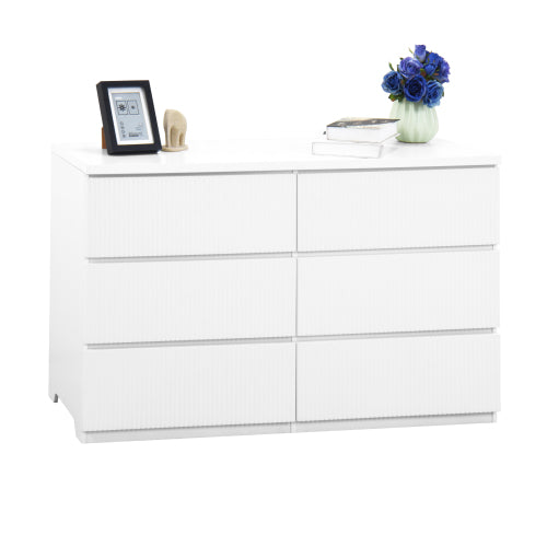 Modern White 6 Drawer Dresser, Wave Panel Drawer Fronts, Storage Cabinet, Versatile Chest of Drawers for Bedroom, Living Room - Sleek & Spacious Home Storage Solution
