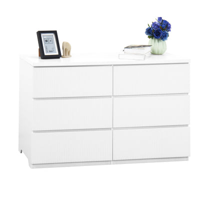 Modern White 6 Drawer Dresser, Wave Panel Drawer Fronts, Storage Cabinet, Versatile Chest of Drawers for Bedroom, Living Room - Sleek & Spacious Home Storage Solution