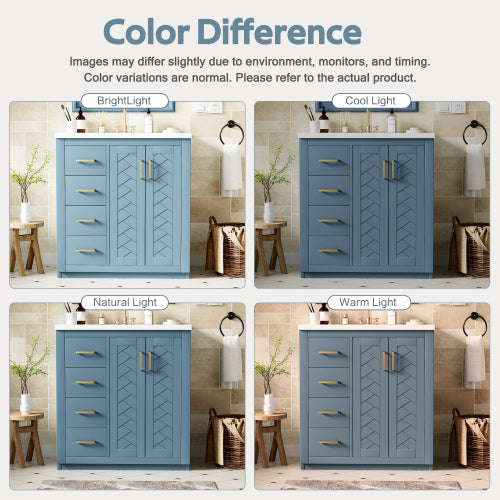 30'' Bathroom Vanity with Ceramic Sink Combo,Solid Wood Frame Bathroom Storage Cabinet, Freestanding Vanity Set with 3 Drawers& Soft Closing Doors