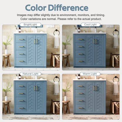 30'' Bathroom Vanity with Ceramic Sink Combo,Solid Wood Frame Bathroom Storage Cabinet, Freestanding Vanity Set with 3 Drawers& Soft Closing Doors