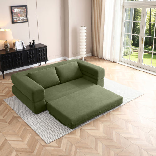 Green 81 inch  3-in-1 Corduroy Convertible Floor Sofa Bed, Boneless Futon