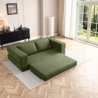 Green 81 inch  3-in-1 Corduroy Convertible Floor Sofa Bed, Boneless Futon