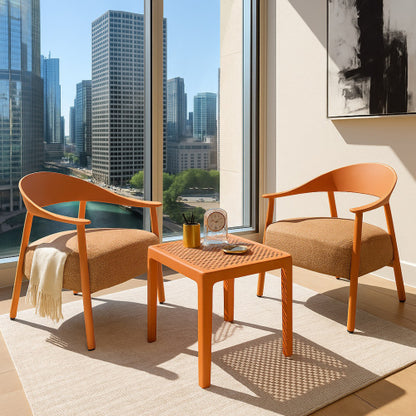 Holiday - Modern 2-Piece Accent Chair Set with Coffee Table – Apricot Brown PP & Steel Frame Sofa Set, Soft Cushioned Seating for Living Room, Lounge, Balcony (2 Chairs + 1 Table)