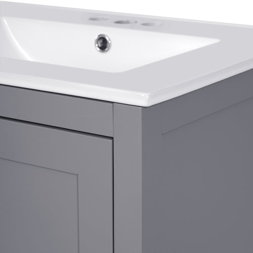 24-inch bathroom vanity with integrated undermount basin and a storage cabinet featuring 2 doors and 1 drawer. Includes double-layer door shelf, soft-close design, and versatile storage solutions