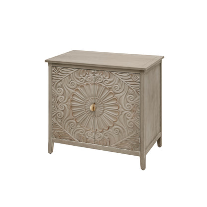 American Style 2-Door Wooden Storage Cabinet Relief Pattern Cabinet With Adjustable Layer Anti-Dumping Design