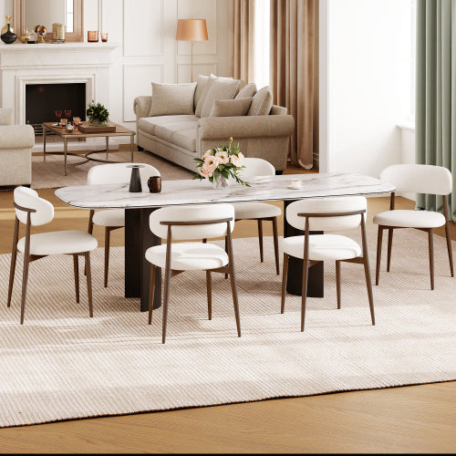 Set of 2 Metal Dining Chairs with Upholstered Seat, Woodgrain Frame, Beige Kitchen Chairs