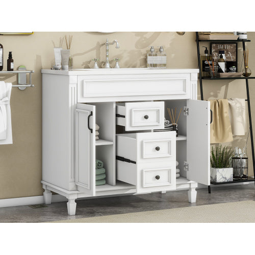 36'' Bathroom Vanity with Top Sink, Modern Bathroom Storage Cabinet with 2 Soft Closing Doors and 2 Drawers, Single Sink Bathroom Vanity
