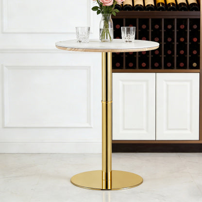 Rock slab circular tabletop non adjustable (39.5 inches high) bar table, bar table with gold legs and base (white+gold)