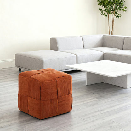 Brown Corduroy Ottoman Footstool with Square Woven Design