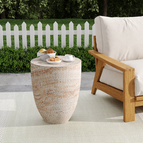 Outdoor/Indoor Lightweight Concrete Side Table,Travertine Finish