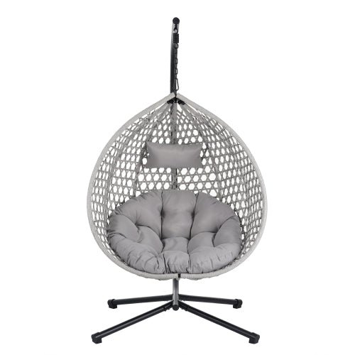 U_STYLE Sturdy Hammock Chair with Stand, Durable Hanging Egg Chair with Rattan Weaving ,Comfortable Indoor Outdoor Swing chairs with Soft Removable Cushion,Suitable for Balcony, Bedroom,or Garden