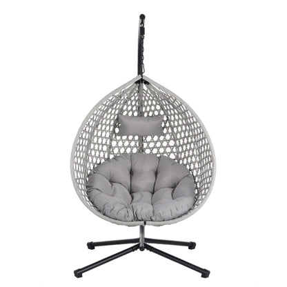 U_STYLE Sturdy Hammock Chair with Stand, Durable Hanging Egg Chair with Rattan Weaving ,Comfortable Indoor Outdoor Swing chairs with Soft Removable Cushion,Suitable for Balcony, Bedroom,or Garden