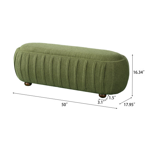 Boucle Ottoman Oval Upholstered Accent Stool with Rubberwood Legs for Living Room