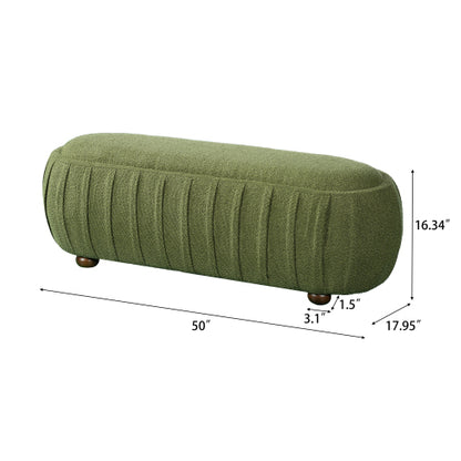 Boucle Ottoman Oval Upholstered Accent Stool with Rubberwood Legs for Living Room