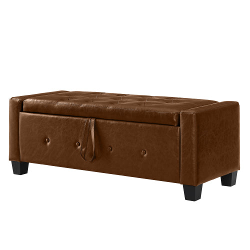 Brown Tufted PU Faux Leather 48 inch Storage Ottoman Bench, Entryway & Bedroom Shoe Bench