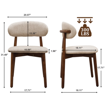 Set of 2 Light Camel Flannelette Dining Chairs, Walnut Solid Wood Leg Armless Chairs for Kitchen & Restaurant