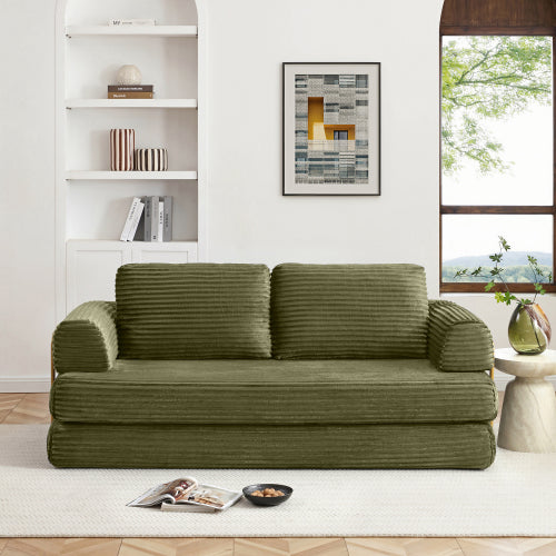 Green Corduroy 3in1 Folding Boneless Floor SofaBed with Pillows