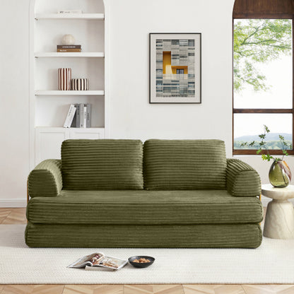 Green Corduroy 3in1 Folding Boneless Floor SofaBed with Pillows