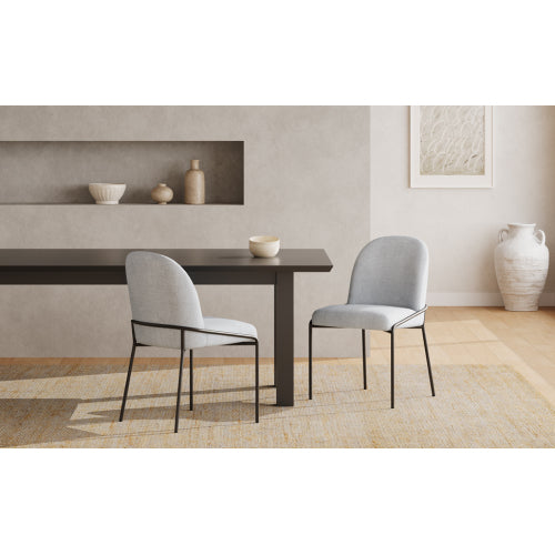 Modern Dining Chairs Set of 2, Light Grey Polyester Upholstered Chairs with Bronze Iron Frame