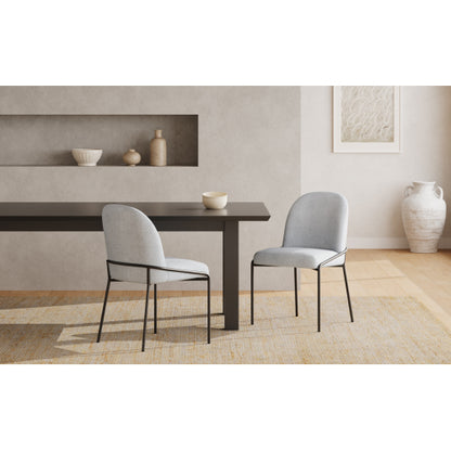 Modern Dining Chairs Set of 2, Light Grey Polyester Upholstered Chairs with Bronze Iron Frame