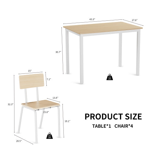 5-Piece Dining Table Set with 4 Chairs, Modern Kitchen Table Set with MDF Board & Metal Frame, Space Saving Dining Furniture