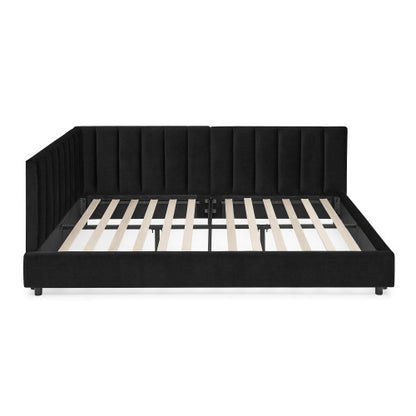 Full Size Upholstered Tufted Bed Frame, Sofa Bed Frame with Comfortable Backrest and Armrests, Full Size Bed for Bedroom, Living Room,Velvet-Black(81inch *60inch *29.5inch )