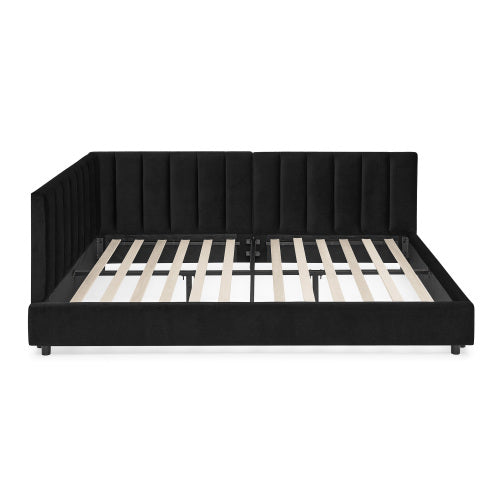 Full Size Upholstered Tufted Bed Frame, Sofa Bed Frame with Comfortable Backrest and Armrests, Full Size Bed for Bedroom, Living Room,Velvet-Black(81inch *60inch *29.5inch )