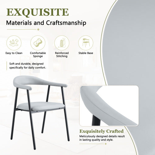 PU Leather Dining Chairs with Black Metal Legs, Set of 4, Light Gray