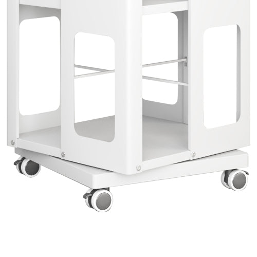 4-Tier Steel Rotating Bookshelf with Wheels White