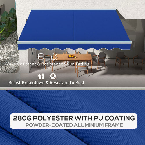 Outsunny 13' x 10' Electric Awning with LED Lights, Retractable Awning, UV40+ Sun Shade Shelter with Remote Controller and Crank Handle for Deck, Balcony, Yard, Blue