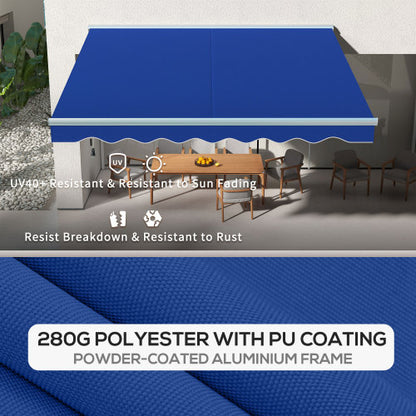 Outsunny 13' x 10' Electric Awning with LED Lights, Retractable Awning, UV40+ Sun Shade Shelter with Remote Controller and Crank Handle for Deck, Balcony, Yard, Blue