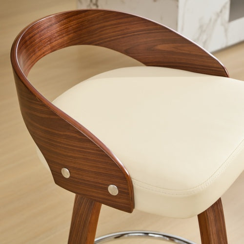 Bar Stools Set of 2, Swivel Bar Height Stools with Low Back, Wood Bar Chairs with Soft Cushion Seat, 25-Inch Seat Height (Beige, 25inch Counter Height)