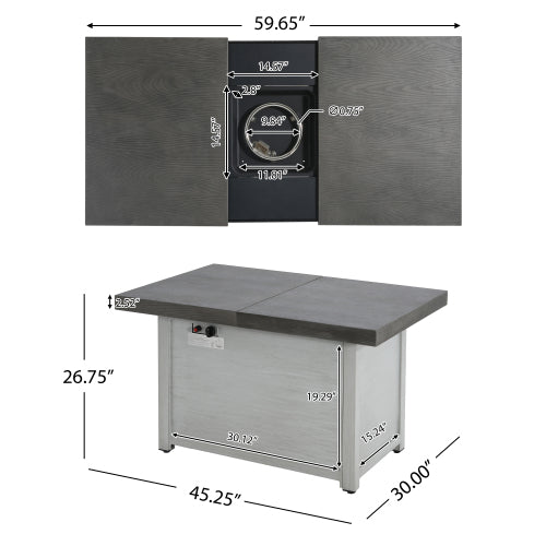 Extendable Rectangle Aluminum Alloy Fire Pit Table, 50,000BTU