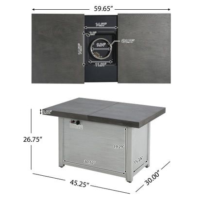 Extendable Rectangle Aluminum Alloy Fire Pit Table, 50,000BTU