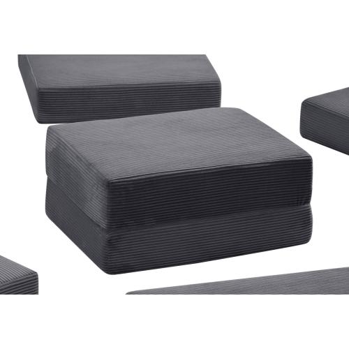 Grey Corduroy Modular Compression Ottoman, Spring Padding No-Assembly Multi-Use Floor Seat for Living Room