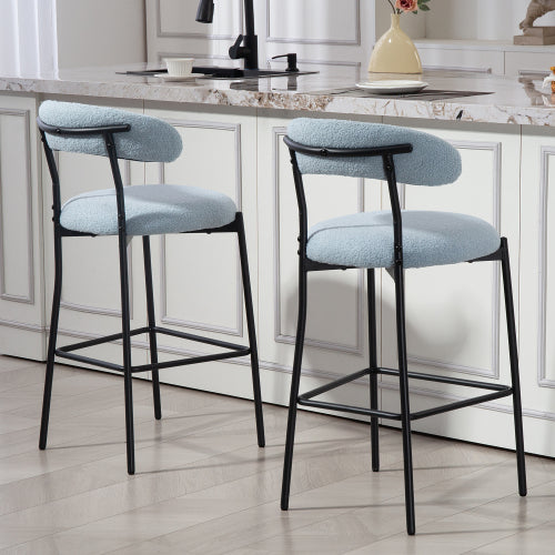 26inch  Counter height bar stools Teddy fabric cover kitchen island counter bar stool with black powder coating base and footrest(BLUE)