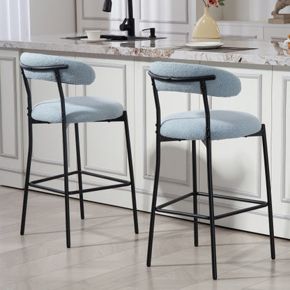26inch  Counter height bar stools Teddy fabric cover kitchen island counter bar stool with black powder coating base and footrest(BLUE)