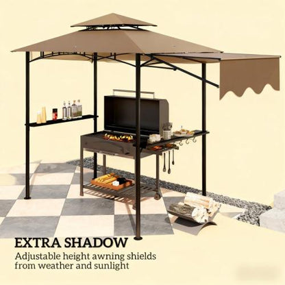 Ventilated Barbecue Gazebo Shelter,Outdoor Grill Gazebo,with Side Awning,Side Shelves and Hooks