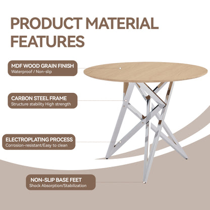 Small Round Dining Table with Silver Metal Legs, Burlywood