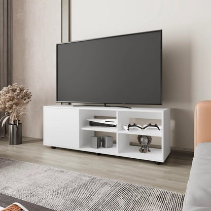White 51 inch TV Stand with Door and Open Storage Shelves