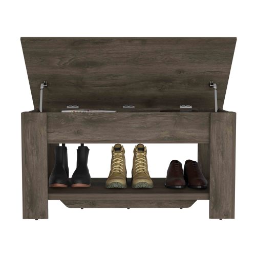 Storage Table, One Extendable Table Shelf, Four Legs, Lower Shelf -Dark Brown