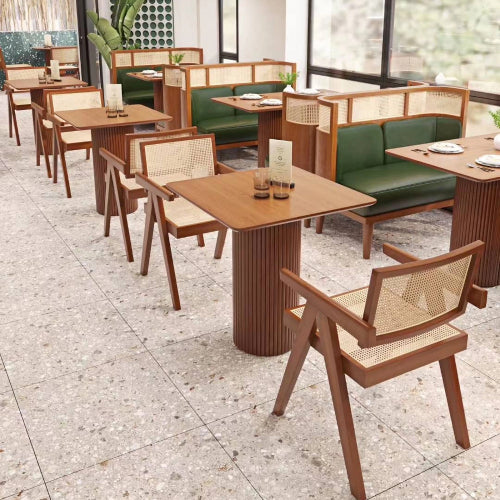 Modern Mid Century Rattan Accent Dining Chair with Armrests, Brown Finish for Living Room & Dining Room