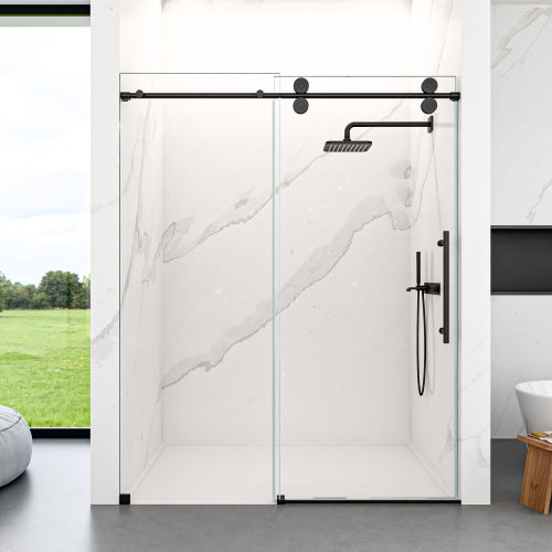 44"-48"W*76" H Frameless Single Sliding Shower Door – 5/16" (8mm) Clear Tempered Glass, Bypass Design with Matte Black Finish