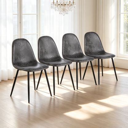 Set of 4 Grey Glove Suede Spoon Shape Dining Chairs, Upholstered Accent Chairs, Black Metal Legs, 300lbs Weight Capacity