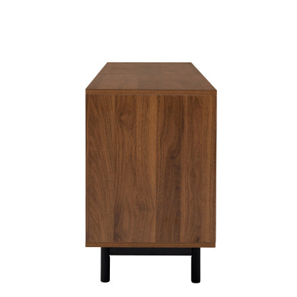 78.7 inch Walnut Slatted Door TV Stand Solid Rubber Wood Leg Media Console Holds 85 inch TV