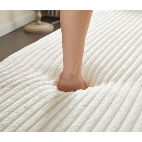 Beige White FullSize PlushCorduroy Convertible Floor SofaBed,2 Pillows